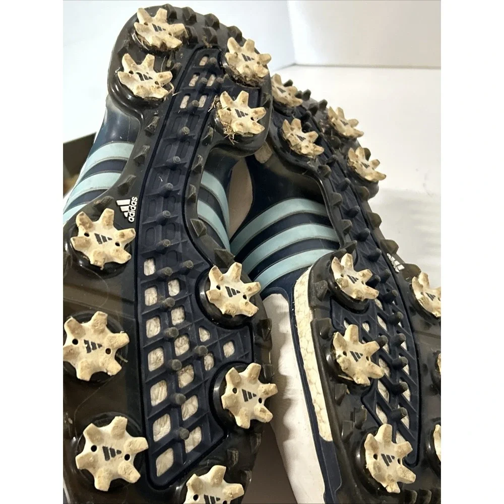 Adidas Tour360 Boost Golf Shoes Mens 9.5 White Blue Spiked Leather